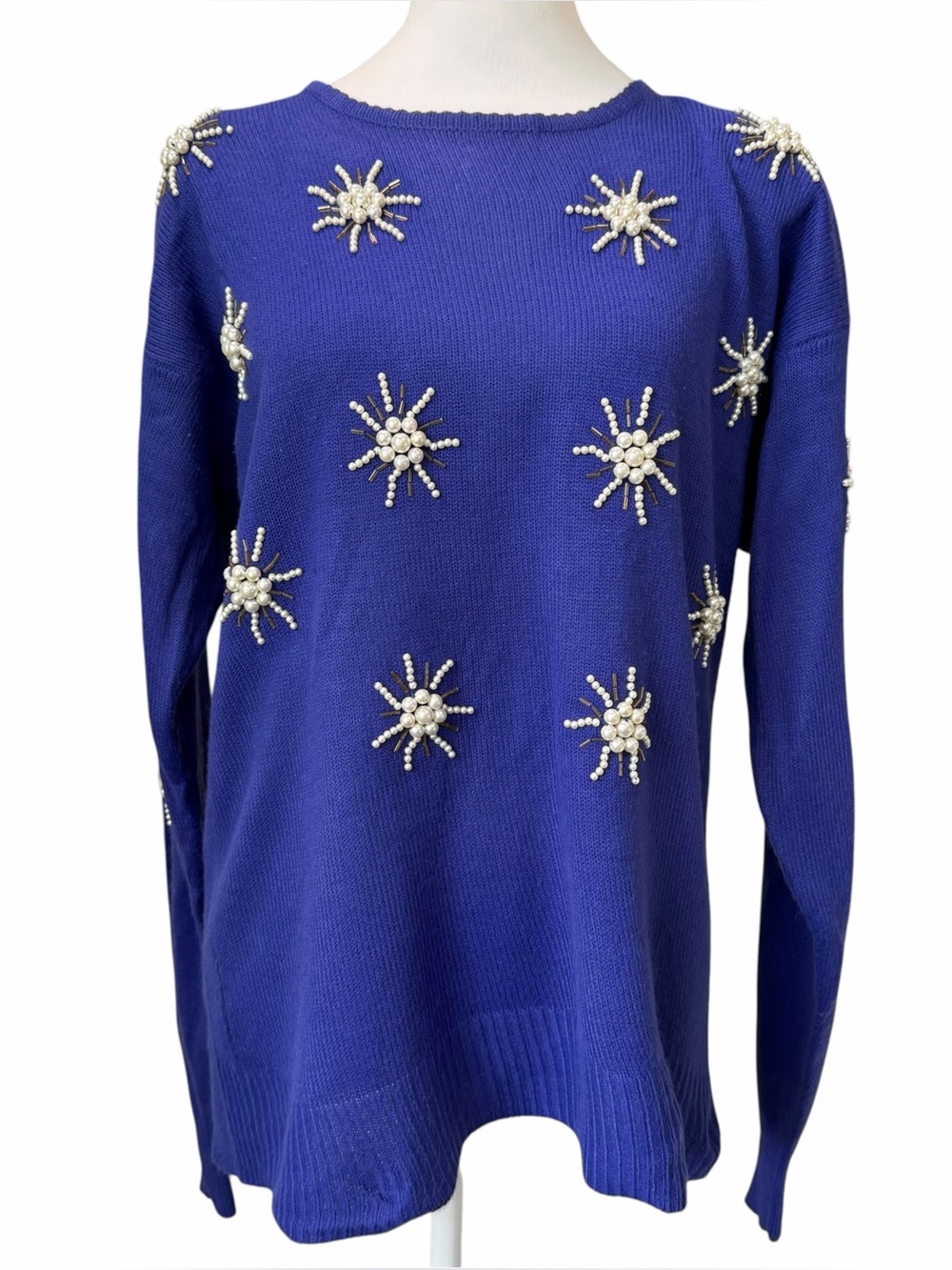 VTG Joyce Regency Collection Sweater Womens M Cobalt Blue Beaded Pearl Party 80s